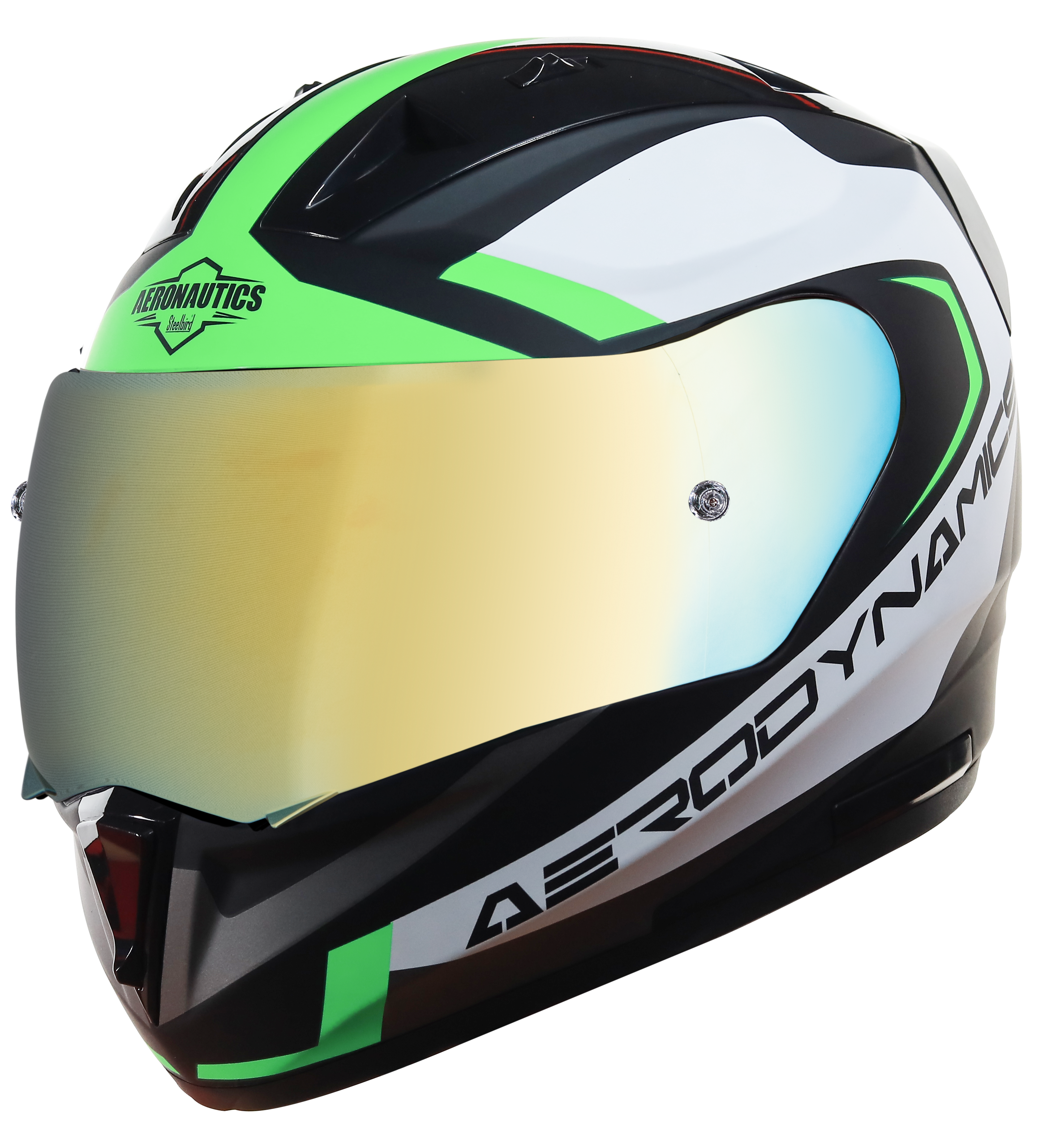 SA-1 Aerodynamics Mat Black/Green With Anti-Fog Shield Gold Chrome Visor 